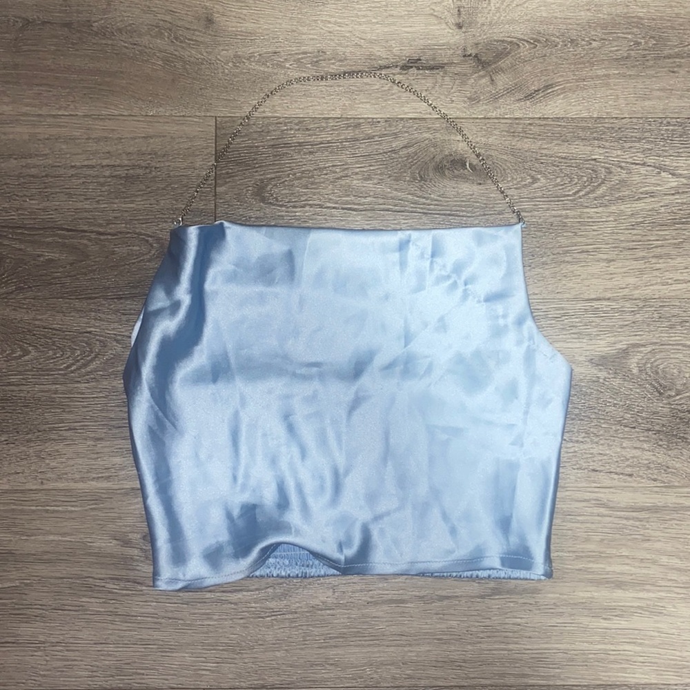 Shein, blue cowl neck top